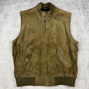 Orvis Vest Mens‎ Large Brown Sued Leather Flannel Lined Outdoor Hunting Work